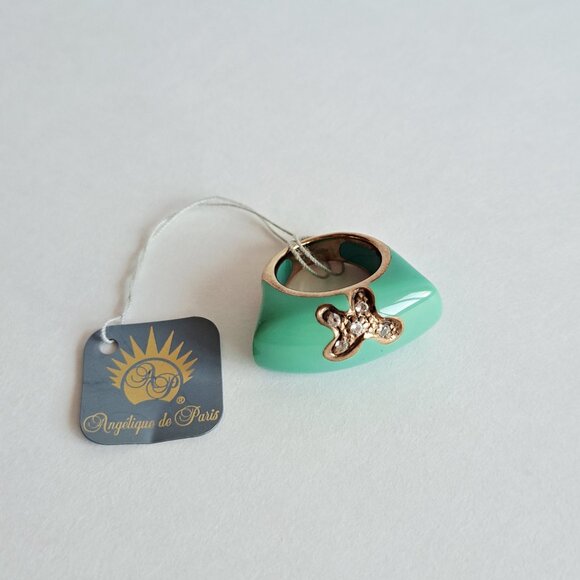 New Angelique de Paris Gold Plated Blue with Crystals Ring Size 6 - Picture 12 of 15